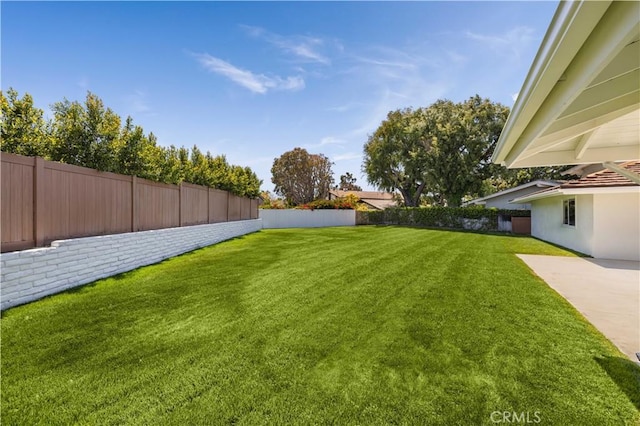 view of yard with a fenced backyard