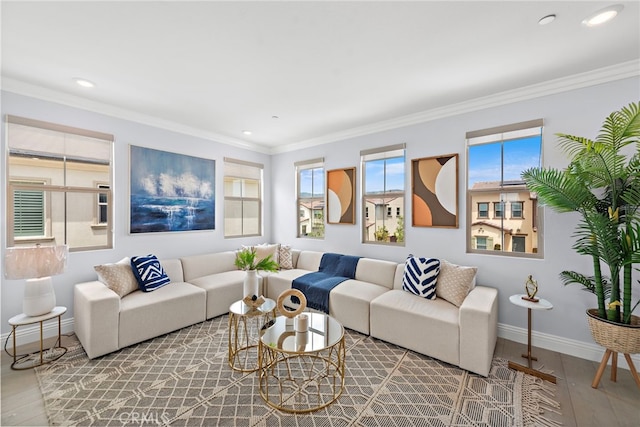 109 Chronology, Irvine, CA 92618 - living room with wood finished floors, baseboards, recessed lighting, and ornamental molding