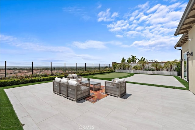 109 Chronology, Irvine, CA 92618 - view of patio with a putting area, outdoor lounge area, and fence