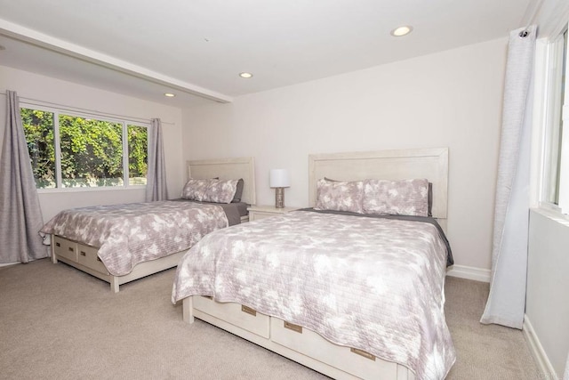 carpeted bedroom with baseboards and recessed lighting