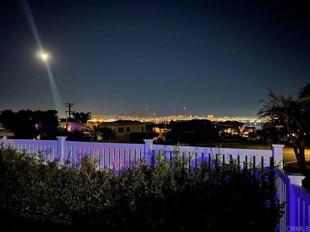 view of yard at night