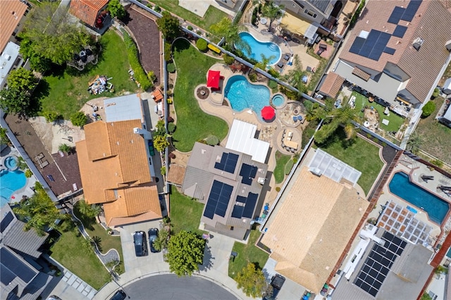 birds eye view of property with a residential view
