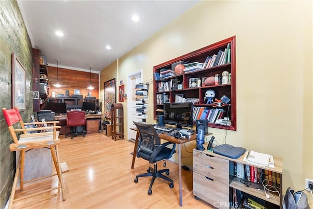 home office featuring recessed lighting and wood finished floors