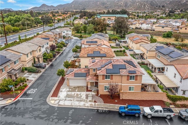 bird's eye view featuring a residential view and a mountain view