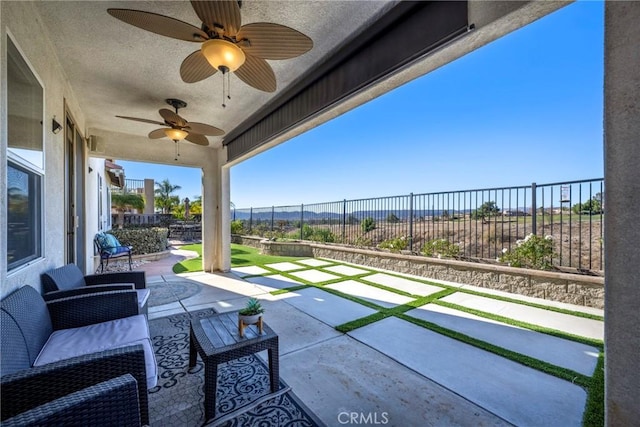 38493 Falkirk Dr, Murrieta, CA 92563 - view of patio with a fenced backyard and a ceiling fan