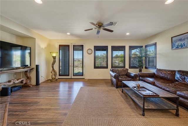 38493 Falkirk Dr, Murrieta, CA 92563 - living area featuring recessed lighting, wood finished floors, and a ceiling fan