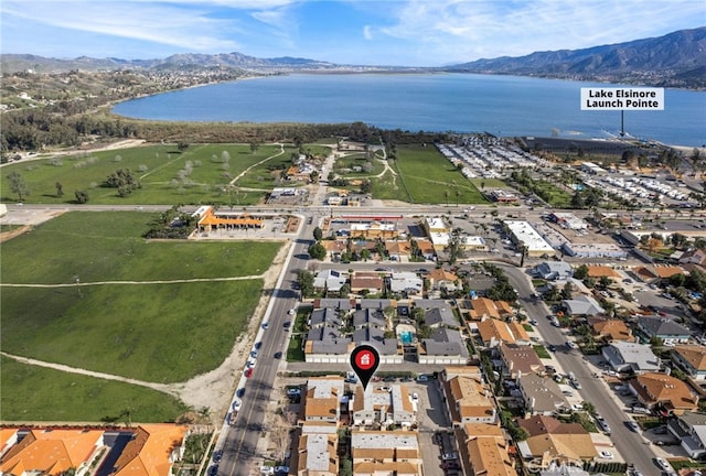 aerial view with a water and mountain view