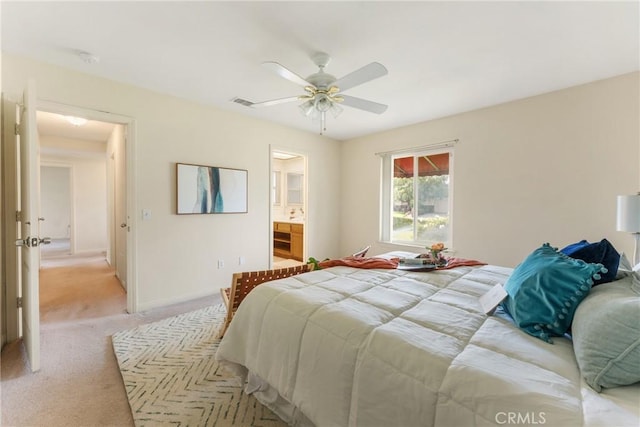 35230 San Carlos St, Yucaipa, CA 92399 - bedroom with baseboards, ceiling fan, visible vents, and light colored carpet