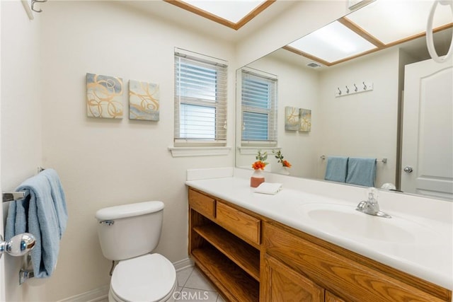 35230 San Carlos St, Yucaipa, CA 92399 - bathroom with toilet, visible vents, baseboards, tile patterned flooring, and vanity