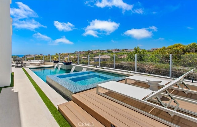 4 Sunset Cv, Newport Coast, CA 92657 - outdoor pool with an outdoor hangout area, a patio, and an in ground hot tub