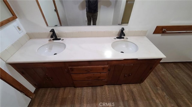 31194 Outer Highway 18 N, Running Springs, CA 92382 - bathroom featuring double vanity and wood finished floors