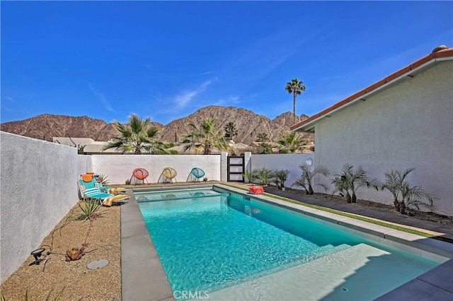 54345 Avenida Carranza Ln, Quinta, CA 92253 - view of pool with a mountain view, a fenced in pool, and a fenced backyard