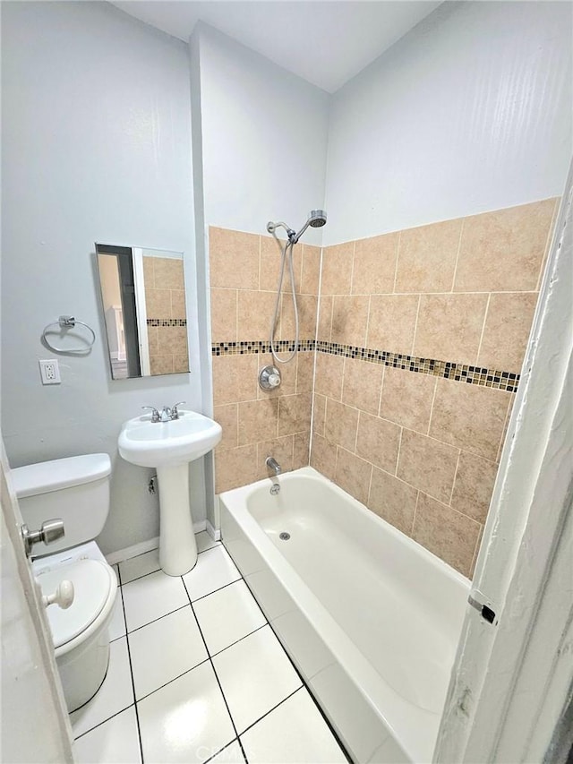 full bath with toilet, shower / bath combination, and tile patterned floors
