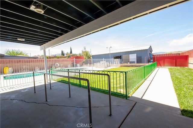 view of patio with a fenced in pool and a fenced backyard