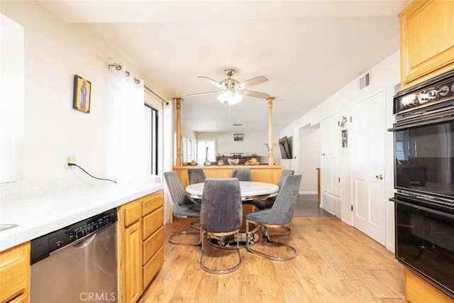 9653 La Tuna Canyon Rd, Sun Valley, CA 91352 - dining room featuring visible vents, light wood-style flooring, and ceiling fan