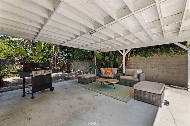 10633 Chiquita St, Toluca Lake, CA 91602 - view of patio / terrace featuring a fenced backyard, grilling area, and an outdoor living space