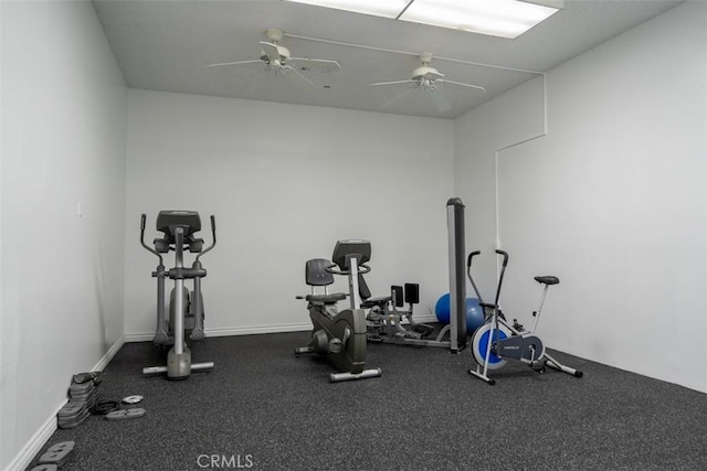 exercise area with ceiling fan
