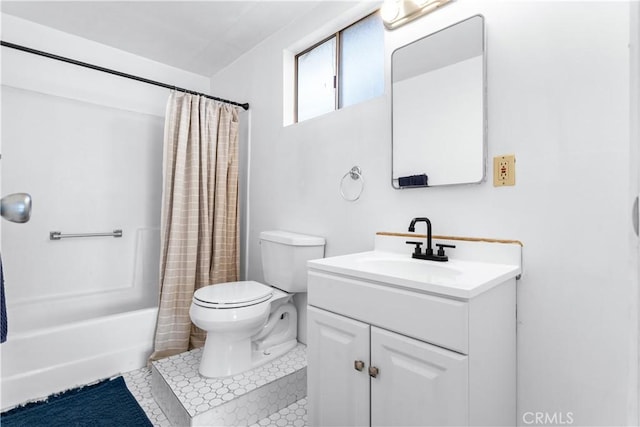 6023 Acacia Ave, Whittier, CA 90601 - bathroom with toilet, vanity, tile patterned floors, and shower / tub combo