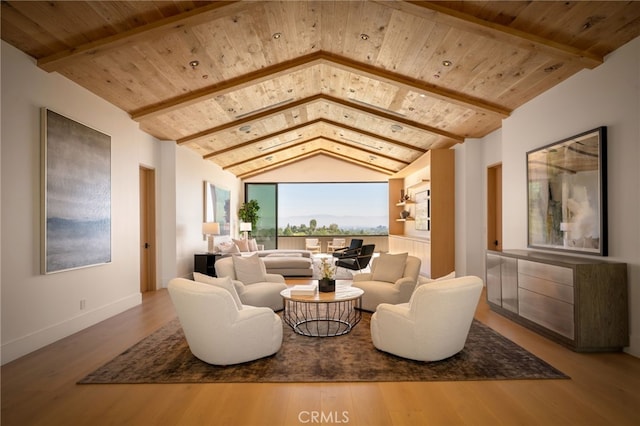 25079 Jim Bridger Rd, Hidden Hills, CA 91302 - living room featuring wooden ceiling, wood finished floors, and lofted ceiling with beams
