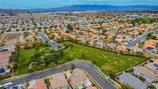 aerial view featuring a mountain view and a residential view