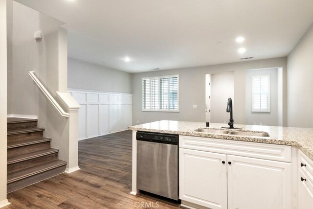 2785 Berry Loop Privado Unit 12, Ontario, CA 91761 - kitchen featuring stainless steel dishwasher, a sink, light stone countertops, white cabinetry, and recessed lighting