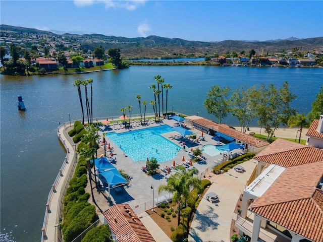 22255 Village Way Dr, Canyon Lake, CA 92587 - bird's eye view of a pool and a water and mountain view
