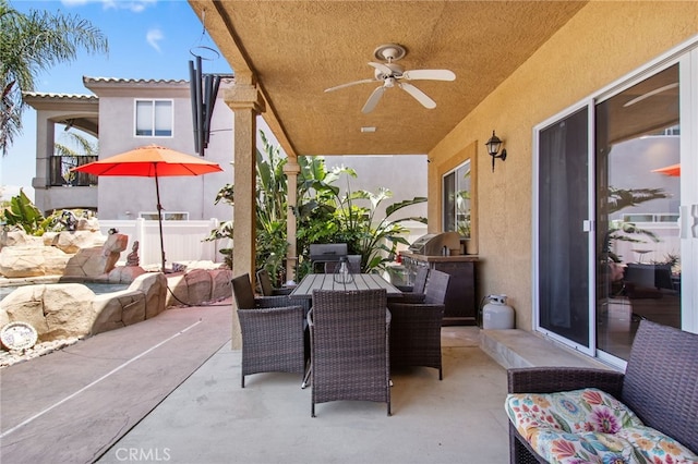 22255 Village Way Dr, Canyon Lake, CA 92587 - view of patio featuring a ceiling fan and outdoor dining area