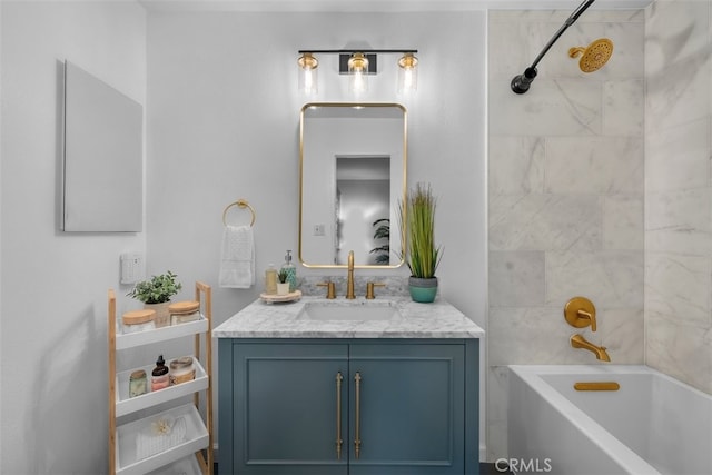 full bathroom featuring vanity and washtub / shower combination