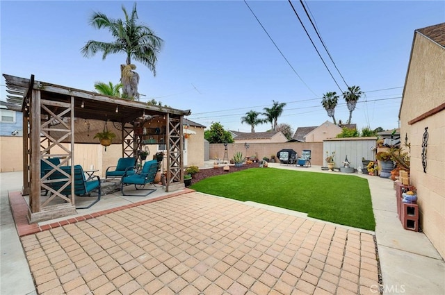 view of patio / terrace featuring an outdoor living space and a fenced backyard
