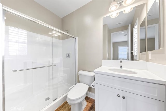 5467 Lisboa St, Chino Hills, CA 91709 - full bath featuring toilet, a shower stall, vanity, and baseboards