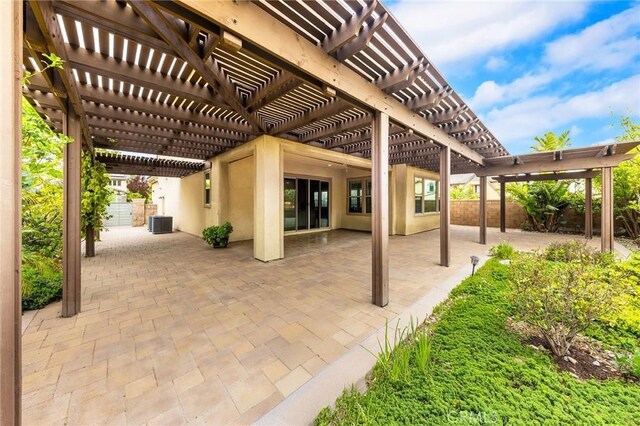 5467 Lisboa St, Chino Hills, CA 91709 - view of patio with a fenced backyard, central air condition unit, and a pergola
