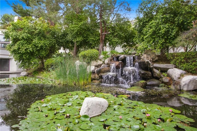 surrounding community with a garden pond
