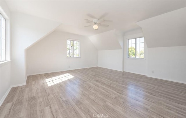 1949 Lancewood Ave, Hacienda Heights, CA 91745 - bonus room with plenty of natural light, a ceiling fan, light wood-type flooring, vaulted ceiling, and baseboards
