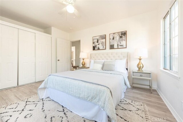 1949 Lancewood Ave, Hacienda Heights, CA 91745 - bedroom with baseboards, wood finished floors, a closet, and a ceiling fan