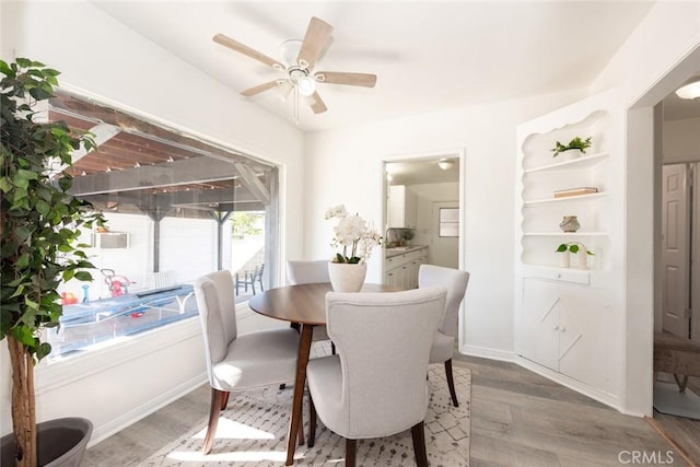 1949 Lancewood Ave, Hacienda Heights, CA 91745 - dining space featuring wood finished floors, ceiling fan, and baseboards