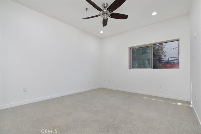 unfurnished room featuring baseboards, ceiling fan, recessed lighting, and carpet floors