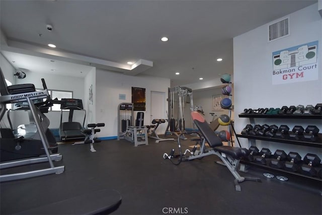 gym with visible vents and recessed lighting