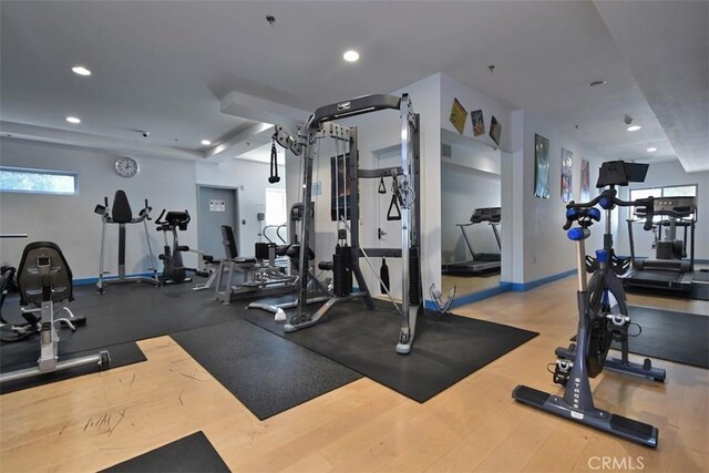 5016 Bakman Ave Unit 306, North Hollywood, CA 91601 - workout area featuring baseboards and recessed lighting