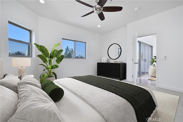 5016 Bakman Ave Unit 306, North Hollywood, CA 91601 - bedroom featuring ceiling fan, recessed lighting, and multiple windows