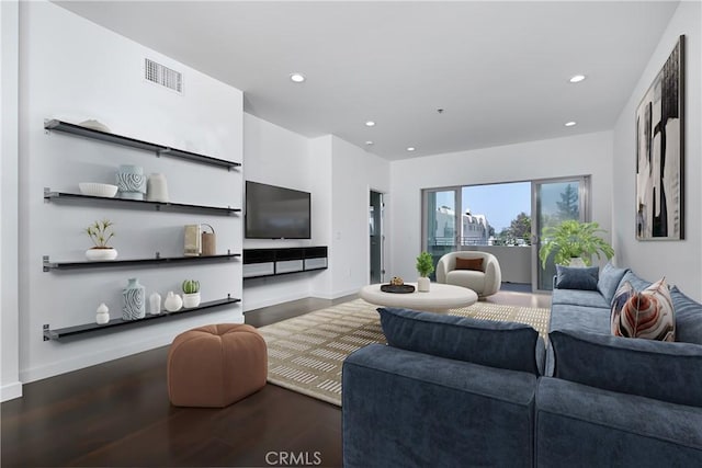 5016 Bakman Ave Unit 306, North Hollywood, CA 91601 - living area with visible vents, wood finished floors, baseboards, and recessed lighting