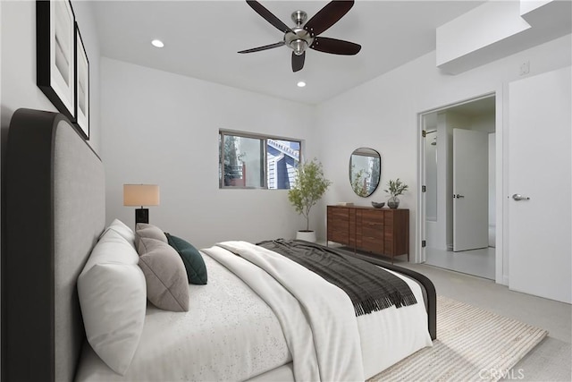 5016 Bakman Ave Unit 306, North Hollywood, CA 91601 - bedroom with a ceiling fan, carpet flooring, and recessed lighting