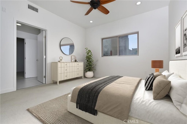 5016 Bakman Ave Unit 306, North Hollywood, CA 91601 - bedroom with a ceiling fan, recessed lighting, visible vents, and carpet