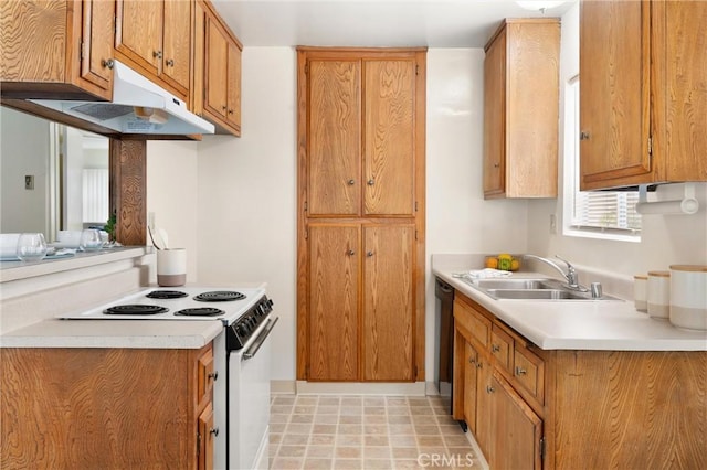 660 Stanley Ave, Long Beach, CA 90814 - kitchen with brown cabinetry, light countertops, electric stove, and a sink