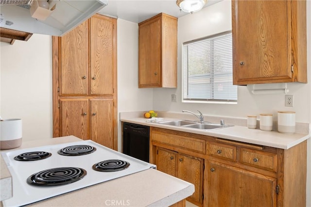 660 Stanley Ave, Long Beach, CA 90814 - kitchen with light countertops, brown cabinets, a sink, range with electric cooktop, and dishwasher
