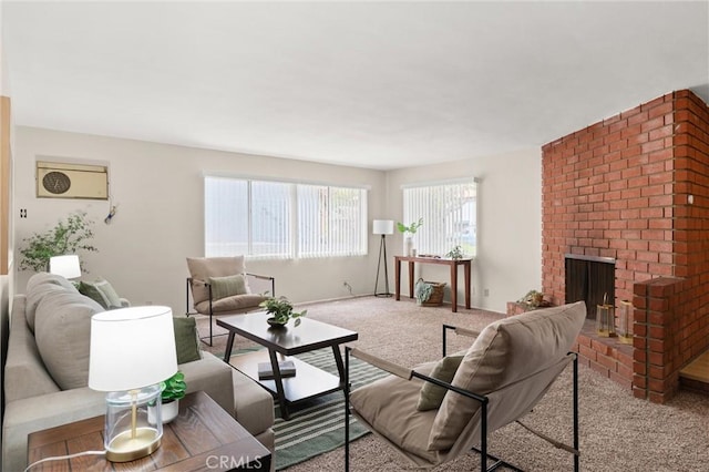 660 Stanley Ave, Long Beach, CA 90814 - carpeted living room featuring a brick fireplace and baseboards