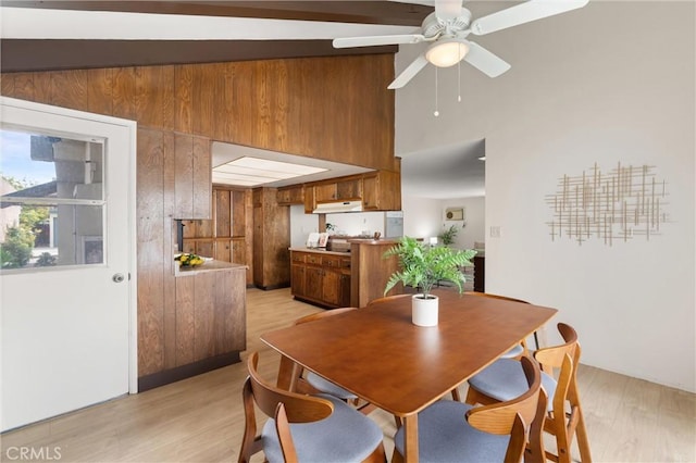 660 Stanley Ave, Long Beach, CA 90814 - dining space with a high ceiling, light wood-type flooring, and a ceiling fan