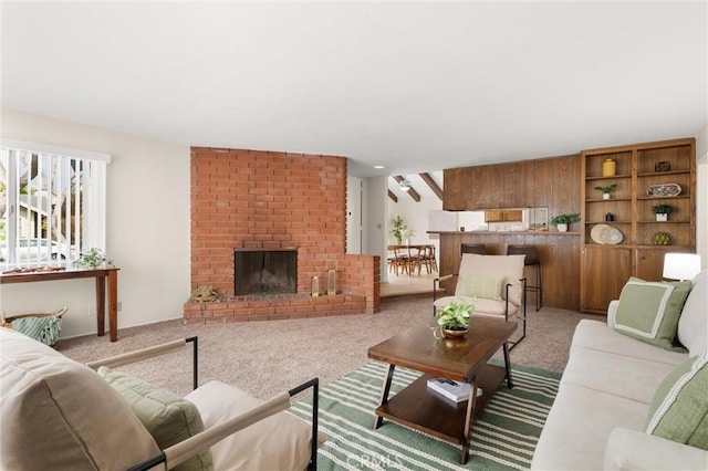 660 Stanley Ave, Long Beach, CA 90814 - living area featuring a brick fireplace and carpet floors
