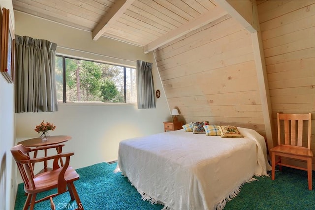 60027 Cascadel Dr S, North Fork, CA 93643 - carpeted bedroom featuring wood walls and wood ceiling