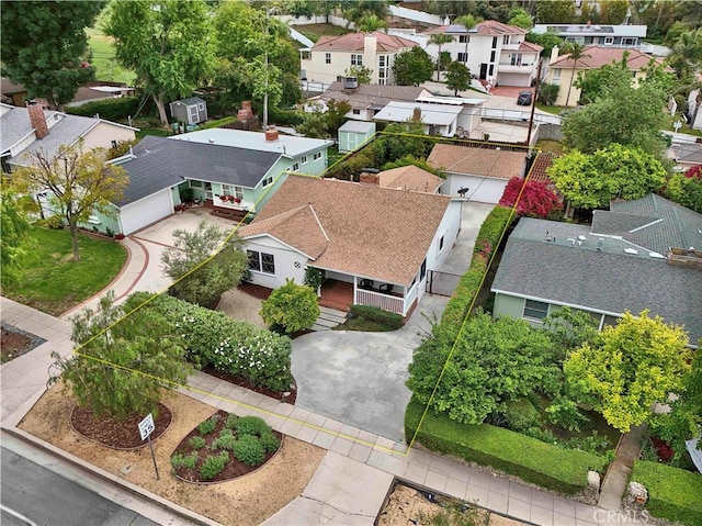 21820 Dumetz Rd, Woodland Hills, CA 91364 - aerial perspective of suburban area featuring property parcel outlined
