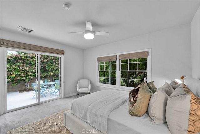 21820 Dumetz Rd, Woodland Hills, CA 91364 - carpeted bedroom with access to outside, ceiling fan, and baseboards